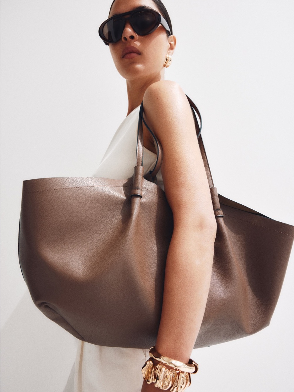 H&M Taupe Leather Tote Bag - Minimal Everyday Carry